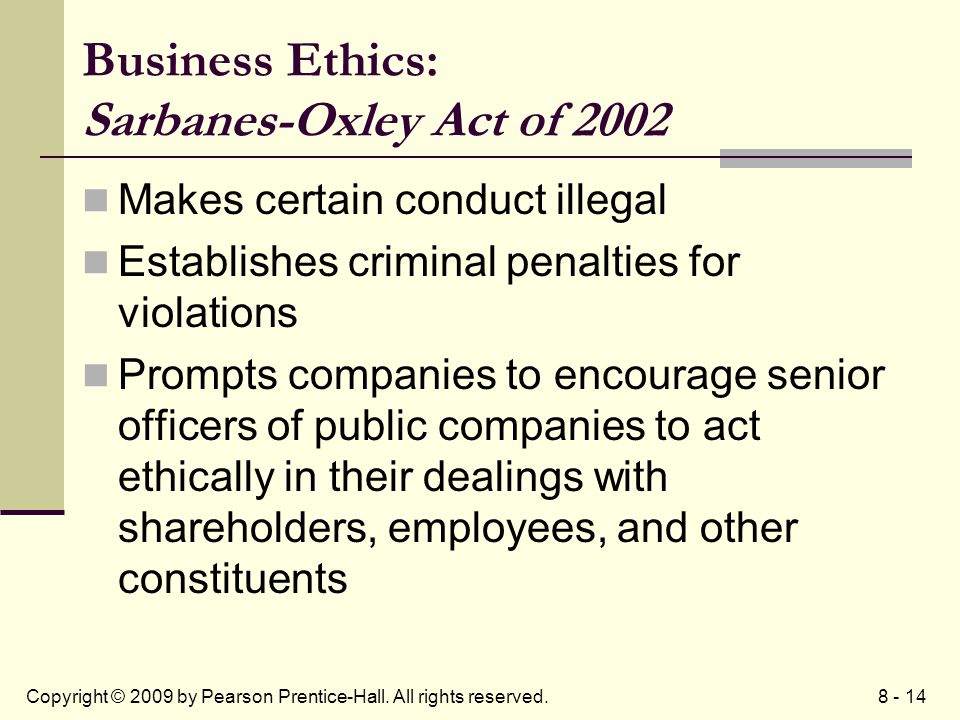 Sarbanes Oxley Act and Ethics